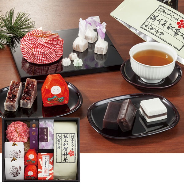 黒門小路オリジナル｢『丸八製茶場』×『落雁諸江屋』×『金沢うら田』×『森八』×『きんつば中田屋』｣金沢銘菓 冬のご挨拶