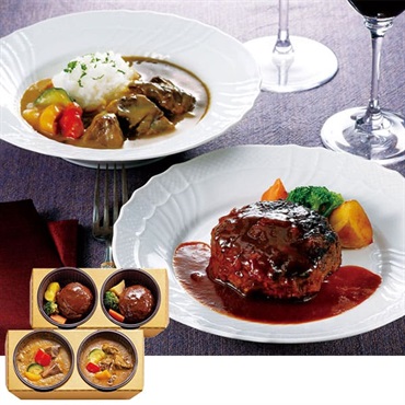〈兵庫〉｢神戸のじぎく家｣レンジで簡単。神戸牛ハンバーグ&カレー【冷凍】※沖縄・離島にはお届け出来ません。